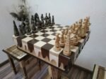 Chess Set: Chess Table "Streaks of Power" with Drawers + 2 stools + black pieces "Game of Thrones" - Image 4