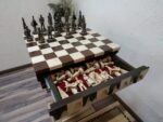 Chess Set: Chess Table "Streaks of Power" with Drawers + 2 stools + black pieces "Game of Thrones" - Image 8