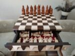 Chess Set: Chess Table "Streaks of Power" with Drawers + pieces "Knights" & "Cossacks" - Image 8