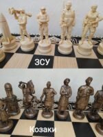 Chess set: Chess Table "Star of life" with Drawers + 2 stools + pieces "Cossacks" & "Armed Forces of Ukraine" - Image 8