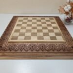 Natural ash wood chess board with carving; eco