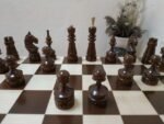 Wooden Chess Set: Chess Table "Streaks of Power" with Drawers + 2 stools + glossy pieces "Classic Luxe" - Image 8