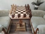 Wooden Chess Set: Chess Table "Streaks of Power" with Drawers + 2 stools + glossy pieces "Classic Luxe" - Image 3