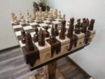 Wooden Chess Set: Chess Table "Streaks of Power" with Drawers + 2 stools + glossy pieces "Classic Luxe" - Image 4