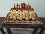 Chess board/table "Waves of Aspiration" from ash wood+ pieces "Battle of Thrones"/"Knights" two stools handmade Аnniversary wooden gift - Image 3