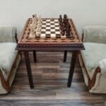 Chess set: Chess table "Royal Classic" decorated with beads + pieces "Classic Luxe"