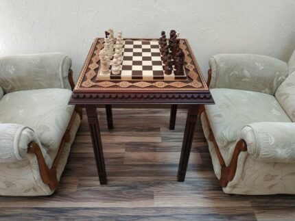 Chess set: Chess table "Royal Classic" decorated with beads + pieces "Classic Luxe"