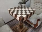 Chess Set: Chess Table "Streaks of Power" with Drawers for storage pieces + 2 stools - Image 2