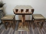 Chess Set: Chess Table "Streaks of Power" with Drawers for storage pieces + 2 stools