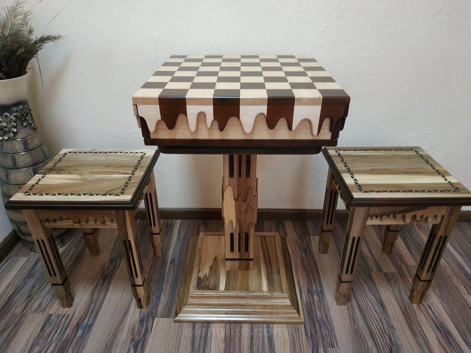 il_fullxfull.4832241090_bqzs-1-scaled-1.jpg Chess Set: Chess Table "Streaks of Power" with Drawers for storage pieces + 2 stools - Image 1