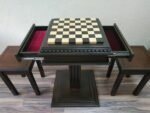 Wooden Chess set: Chess table "Royal Classic" with Drawers + 2 stools, dark color - Image 8