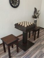 Wooden Chess set: Chess table "Royal Classic" with Drawers + 2 stools, dark color - Image 2
