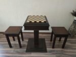 Wooden Chess set: Chess table "Royal Classic" with Drawers + 2 stools, dark color