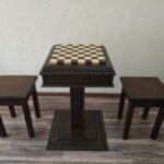 Wooden Chess set: Chess table "Royal Classic" with Drawers + 2 stools, dark color