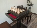 Wooden Chess set: Chess table "Royal Classic" with Drawers, dark color + 2 stools +pieces "Classic Deluxe" - Image 6