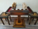 Chess set: Chess table "Royal Classic" with Drawers + 2 stools + pieces "Knights" Ombre color, super glossy - Image 5
