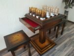 Chess set: Chess table "Royal Classic" with Drawers + 2 stools + pieces "Knights" Ombre color, super glossy - Image 6