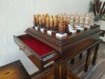 Chess set: Chess table "Royal Classic" with Drawers + 2 stools + pieces "Knights" Ombre color, super glossy - Image 7