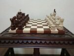 Chess Set Chess Table "Luxury Leaves" Cherry color +2 stools + glossy pieces "Elite" - Image 6