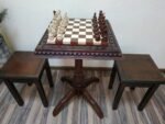 Chess Set Chess Table "Luxury Leaves" Cherry color +2 stools + glossy pieces "Elite"