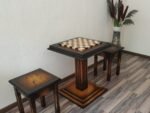 Wooden Chess set: Chess table "Waves of Aspiration" + 2 stools, Ombre color, super glossy - Image 3