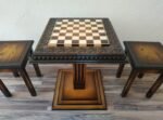 Wooden Chess set: Chess table "Waves of Aspiration" + 2 stools, Ombre color, super glossy - Image 10