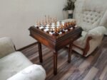 Chess Set: Chess Table "Battle for Kings" with 2 Drawers, Super glossy finish + glossy pieces "Classic Deluxe"