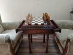 Chess Set: Chess Table "Battle for Kings" with 2 Drawers, Super glossy finish + glossy pieces "Knights" - Image 5