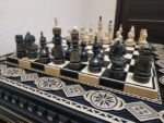 Chess Set: Chess Table "Bright Victory" with Drawers + 2 stools + chess pieces "Classic Luxe" - Image 8