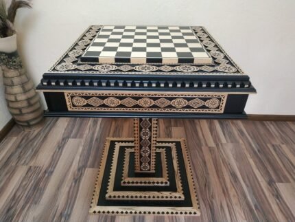 Wooden Chess Table "Bright Victory" with Drawers and Cells for chess pieces