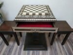 Wooden Chess Set: Chess Table "Bright Victory" in dark brown with Drawers + 2 stools - Image 3