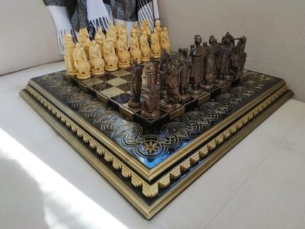 Wooden Chess Set: Glossy Chess board "Royal" + pieces "Knights" & "Cossacks"