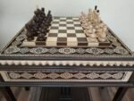 Chess Set: Chess Table "Bright Victory" with Drawers, dark color + 2 stools + chess pieces "Classic Deluxe" - Image 5