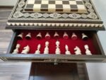 Chess Set: Chess Table "Bright Victory" with Drawers, dark color + 2 stools + chess pieces "Classic Deluxe" - Image 7