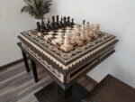Chess Set: Chess Table "Bright Victory" with Drawers, dark color + 2 stools + chess pieces "Classic Deluxe" - Image 3