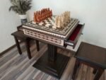Chess Set: Chess Table "Bright Victory" with Drawers + 2 stools + chess pieces "Knights" & "Cossacks" - Image 3