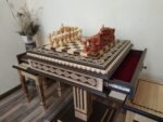 Chess Set: Chess Table "Bright Victory" with Drawers, light color + 2 stools + chess pieces "Elegant Classic" - Image 4