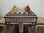 Chess Set: Chess Table "Bright Victory" with Drawers, light color + 2 stools + chess pieces "Elegant Classic" - Image 2