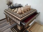 Chess Set: Chess Table "Bright Victory" with Drawers + 2 stools + chess pieces "Elite" - Image 5
