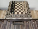 Chess Set: Chess Table "Bright Victory" with Drawers + 2 stools + chess pieces "Elite" - Image 2