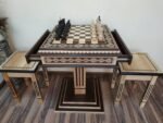 Chess Set: Chess Table "Bright Victory" with Drawers + 2 stools + chess pieces "Elite" - Image 3