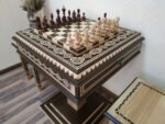 Chess Set: Chess Table "Bright Victory" with Drawers + 2 stools + chess pieces "Classic Deluxe" - Image 2