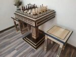 Chess Set: Chess Table "Bright Victory" with Drawers + 2 stools + chess pieces "Classic Deluxe" - Image 4