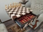 Chess Set: Chess Table "Streaks of Power" with Drawers + 2 stools + pieces "Elegant Classic" - Image 4