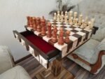 Chess Set: Chess Table "Streaks of Power" with Drawers + 2 stools + pieces "Elegant Classic" - Image 2