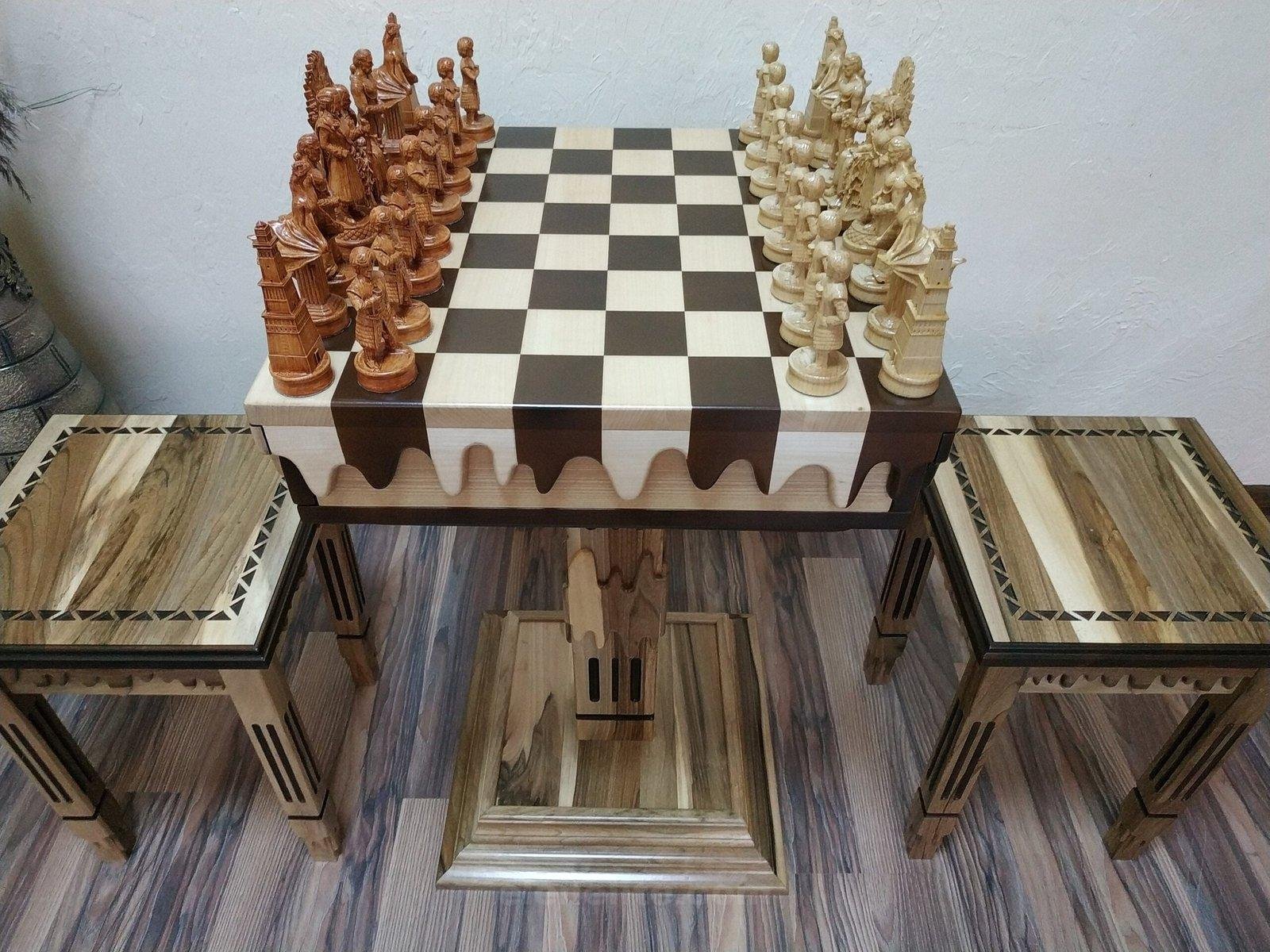 il_fullxfull.4862983575_gtw1-scaled-1.jpg Chess Set: Chess Table "Streaks of Power" with Drawers + 2 stools + pieces "Game of Thrones" - Image 1