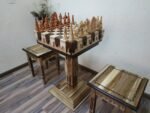 Chess Set: Chess Table "Streaks of Power" with Drawers + 2 stools + pieces "Game of Thrones" - Image 2