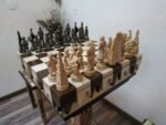 Chess Set: Chess Table "Streaks of Power" with Drawers + 2 stools + black pieces "Game of Thrones" - Image 5