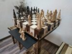 Chess Set: Chess Table "Streaks of Power" with Drawers + 2 stools + black pieces "Game of Thrones" - Image 7