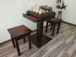 Wooden Chess set: Chess table "Royal Classic" with Drawers, dark color + 2 stools +pieces "Classic Deluxe"